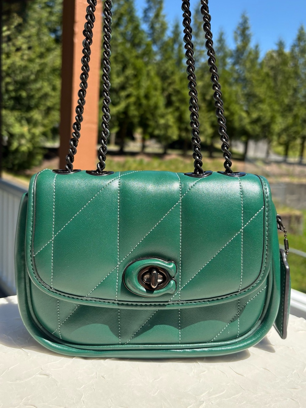 COACH Pillow Madison Shoulder Bag 18 With Quilting In Pine Green CA086